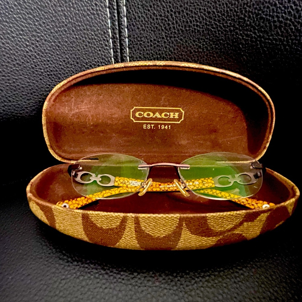 Coach rimless tortoise oval glasses frames with case and lens cleaning cloth